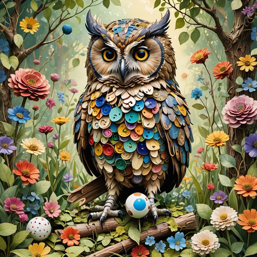 Whimsical Owl Croquet in a Fantastical Garden