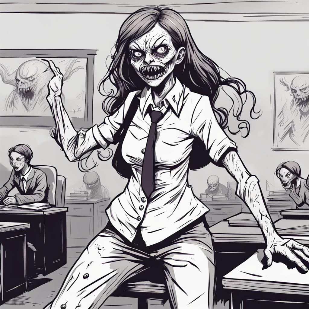 Creepy Monster Teacher Attacks: Ink-Drawn Game Character