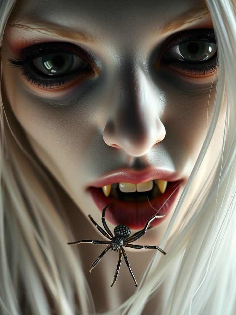 Albino Vampire Portrait with Silver Spider
