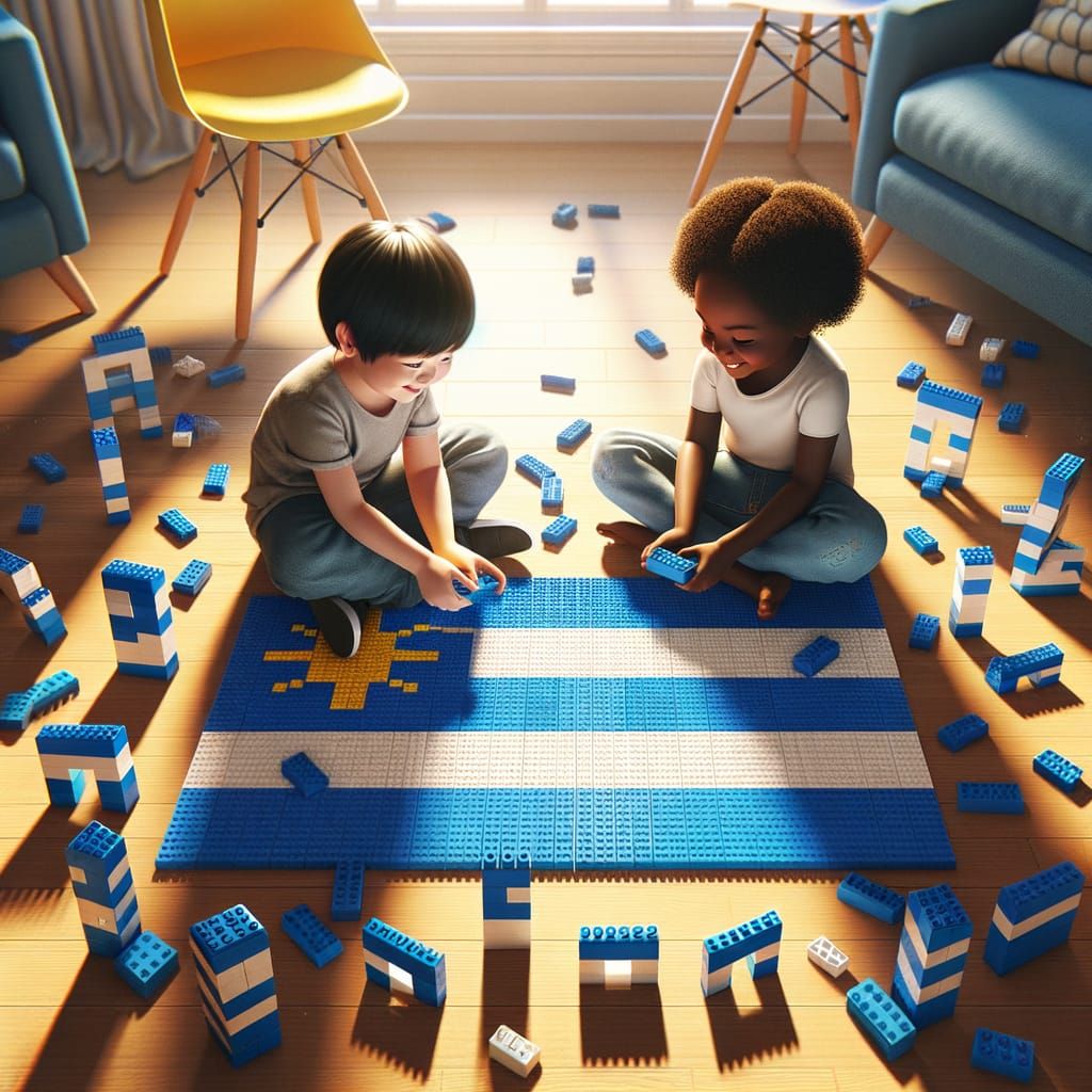 Joyful Children Build Israel's Flag Together in a Cozy Home