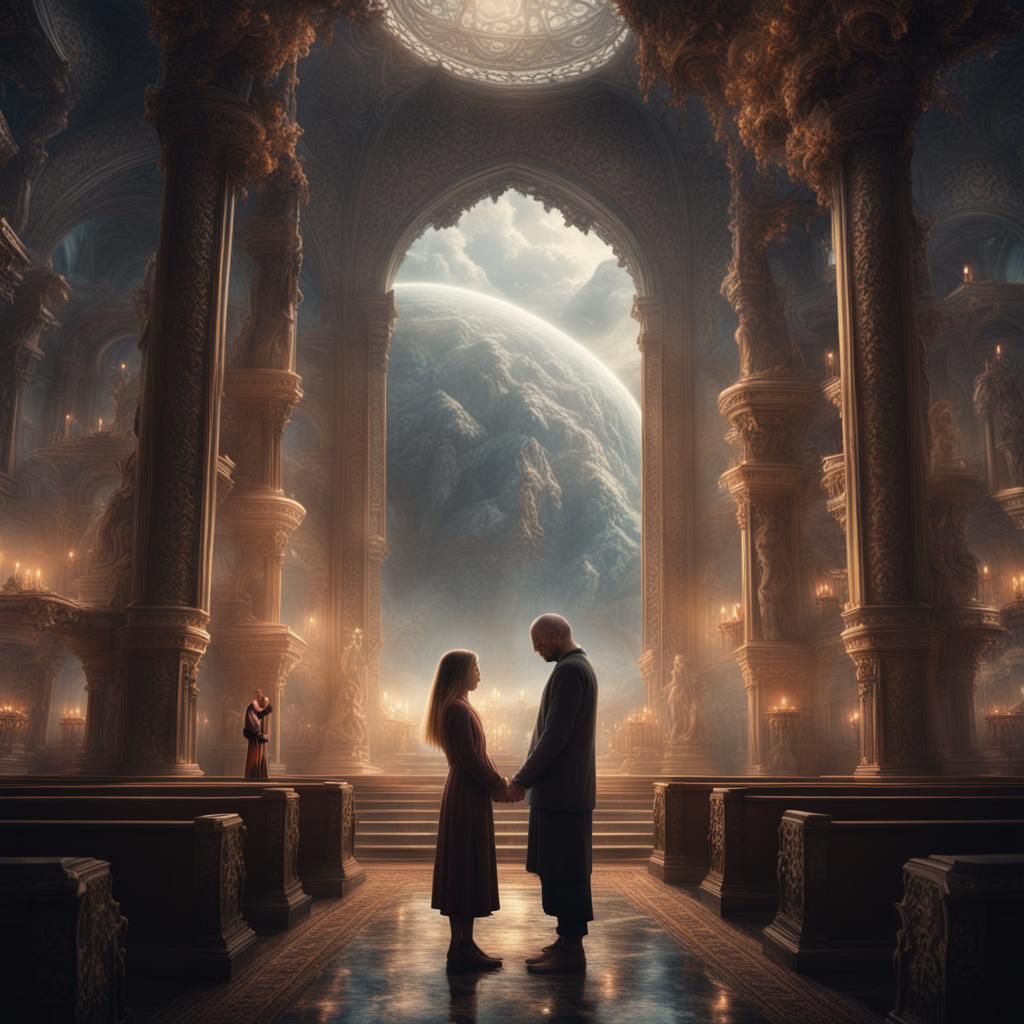Praying Couple Inside the World: Digital Matte Painting