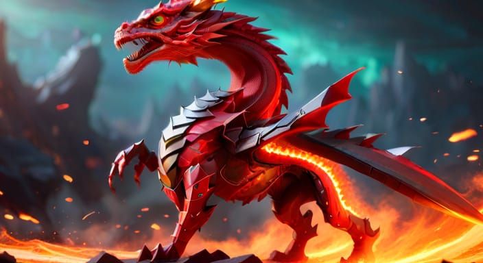 Armored Fire Dragon with Magical Lighting