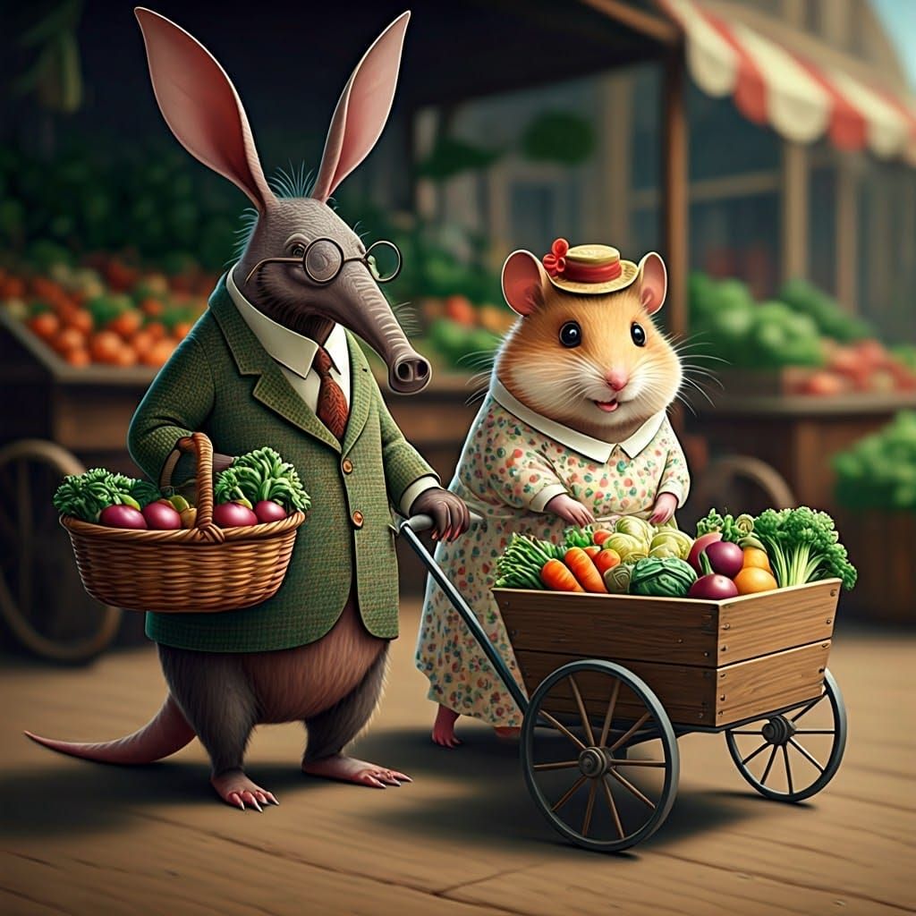 Aardvark and Hamster's Whimsical Market Adventure
