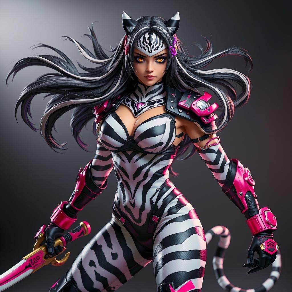 Tiger Stripe Cyber Samurai in Manga Style