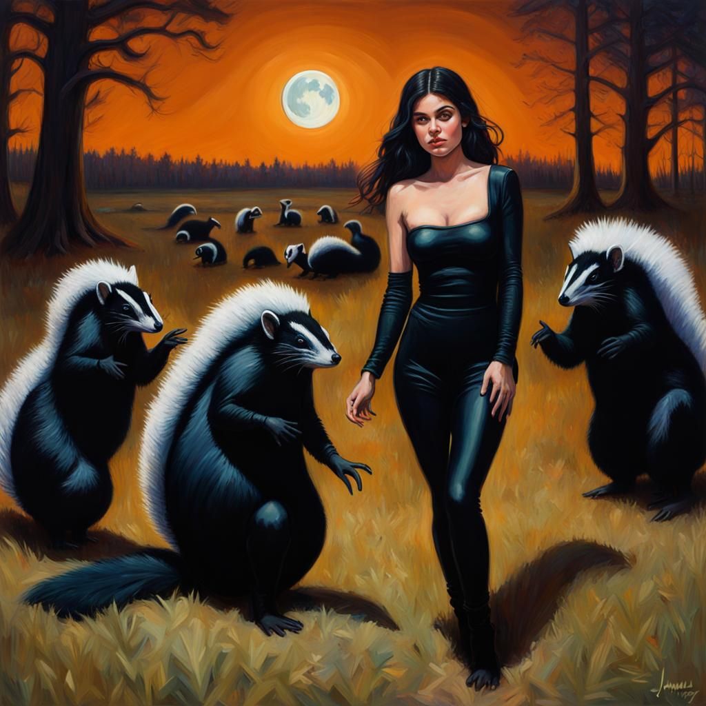 Skunk Suited Figure in Skunk Field, Oil Painting