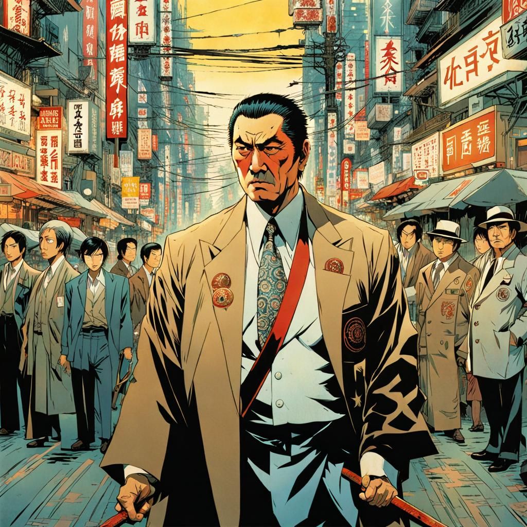 Yakuza Boss in Futuristic Tokyo, Ink Art Style