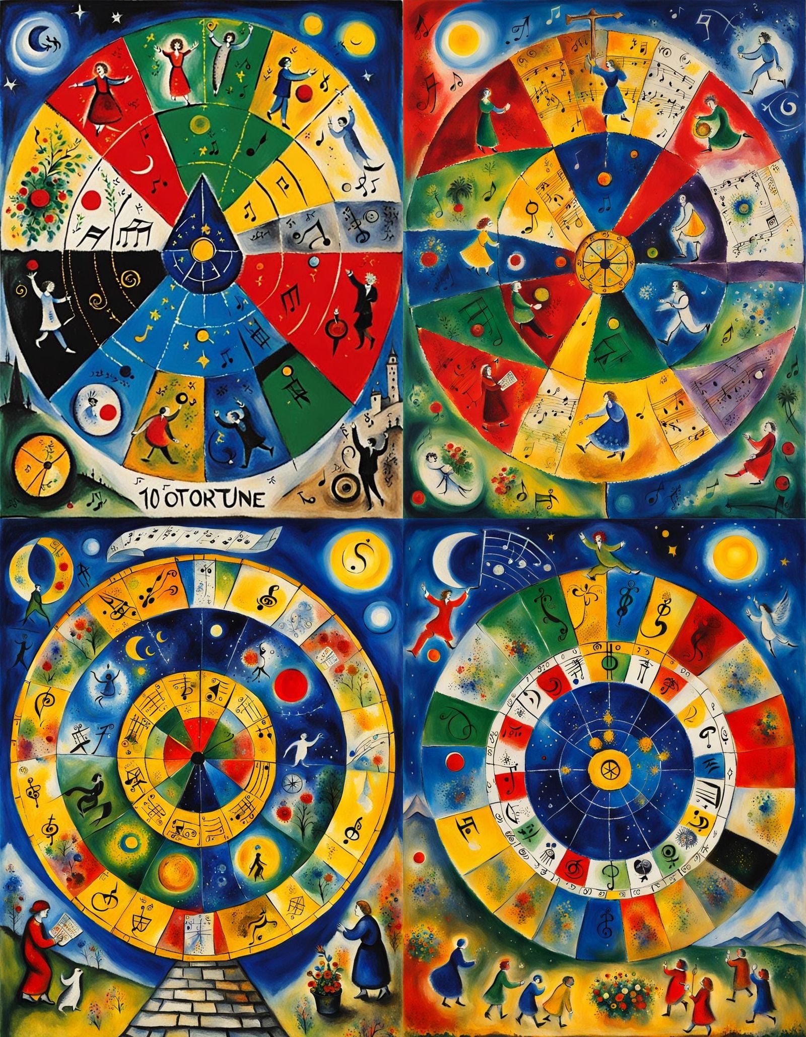 Wheel of Fortune Tarot Card in Chagall Style
