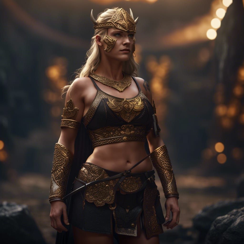 Viking Queen in Gold, Dramatic Lighting