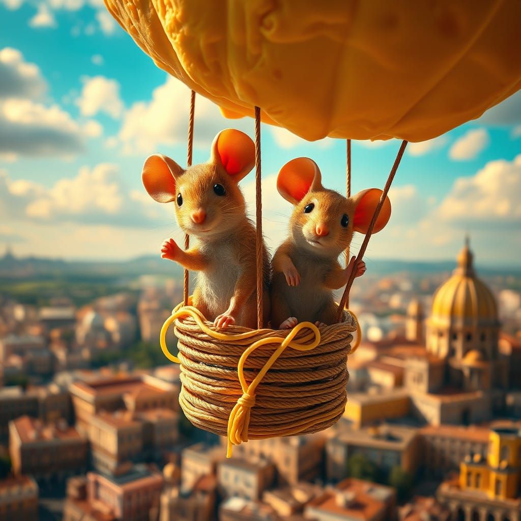 Cheesy Mission Improbable: Two Whimsical Mice Soar Above Rom...