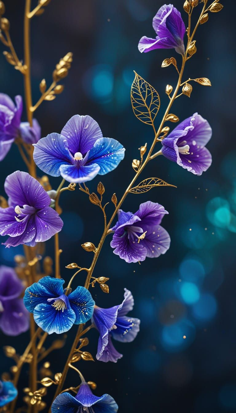 Peacock Feather Sweet Pea Vine on Kintsugi Trellis