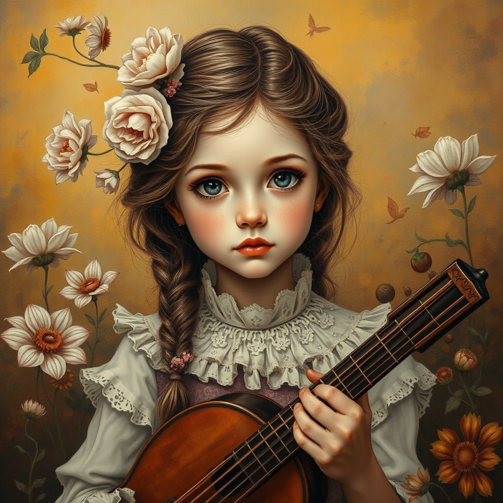 Ethereal Girl with Ruffled Lace and Expressive Eyes