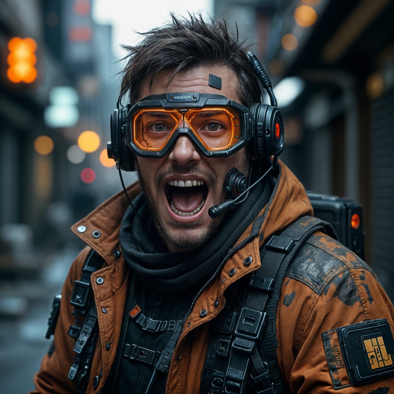 Cyberpunk Tech Scavenger Portrait with Salvage Goggles