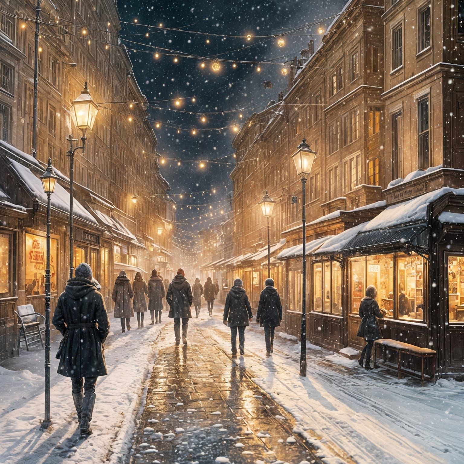 Festive City Square in Double Exposure Style