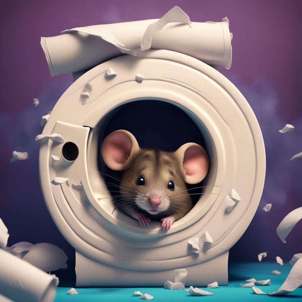 Cute Mouse Sleeping in Toilet Paper Roll
