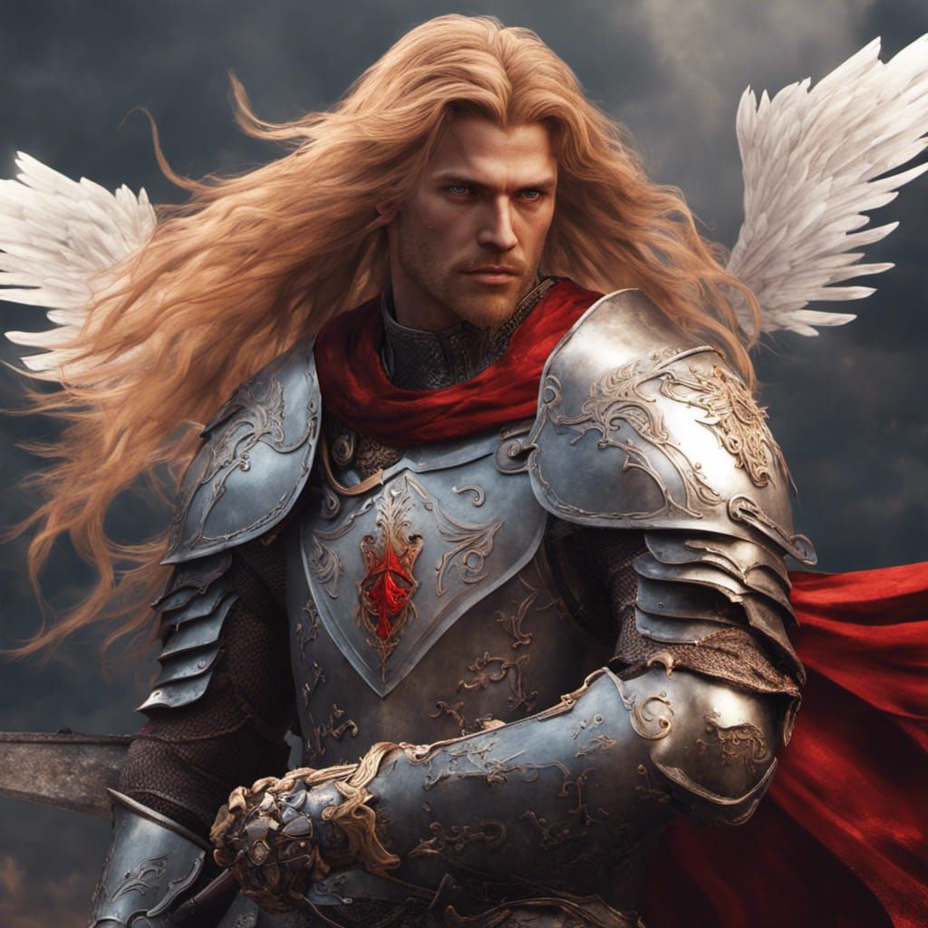 Winged Knight in Red Armor: Fantasy Art