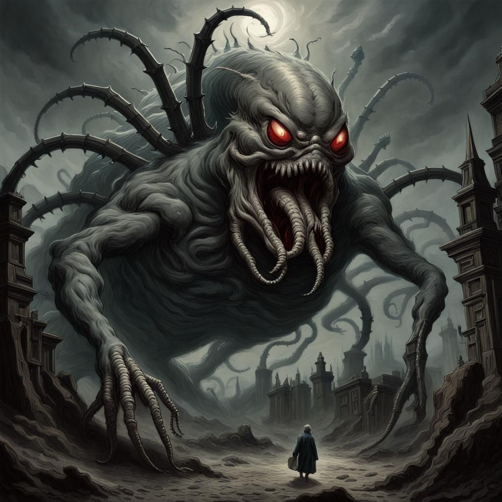 Demonic Kaiju Arachnid Worm in Gothic Horror Style
