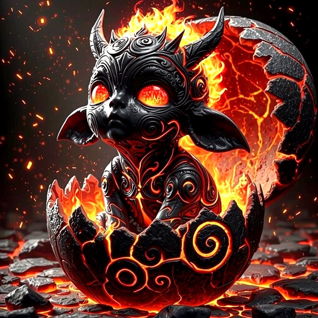 Fiery Demon Emerges from Volcanic Egg