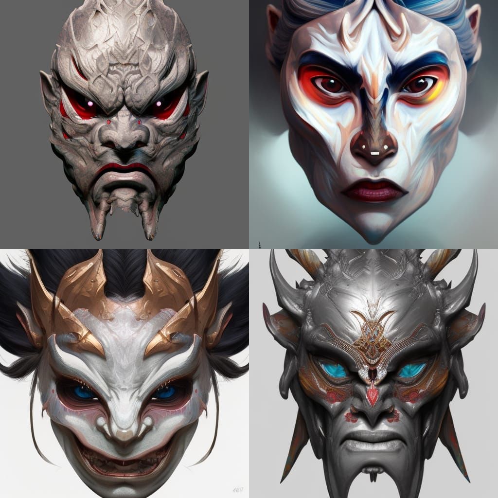 Detailed Oni Mask Portrait in Hyperdetailed Style