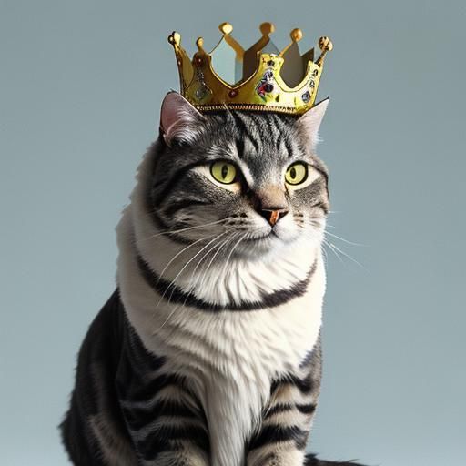 Royal Cat with Crown in Regal Pose