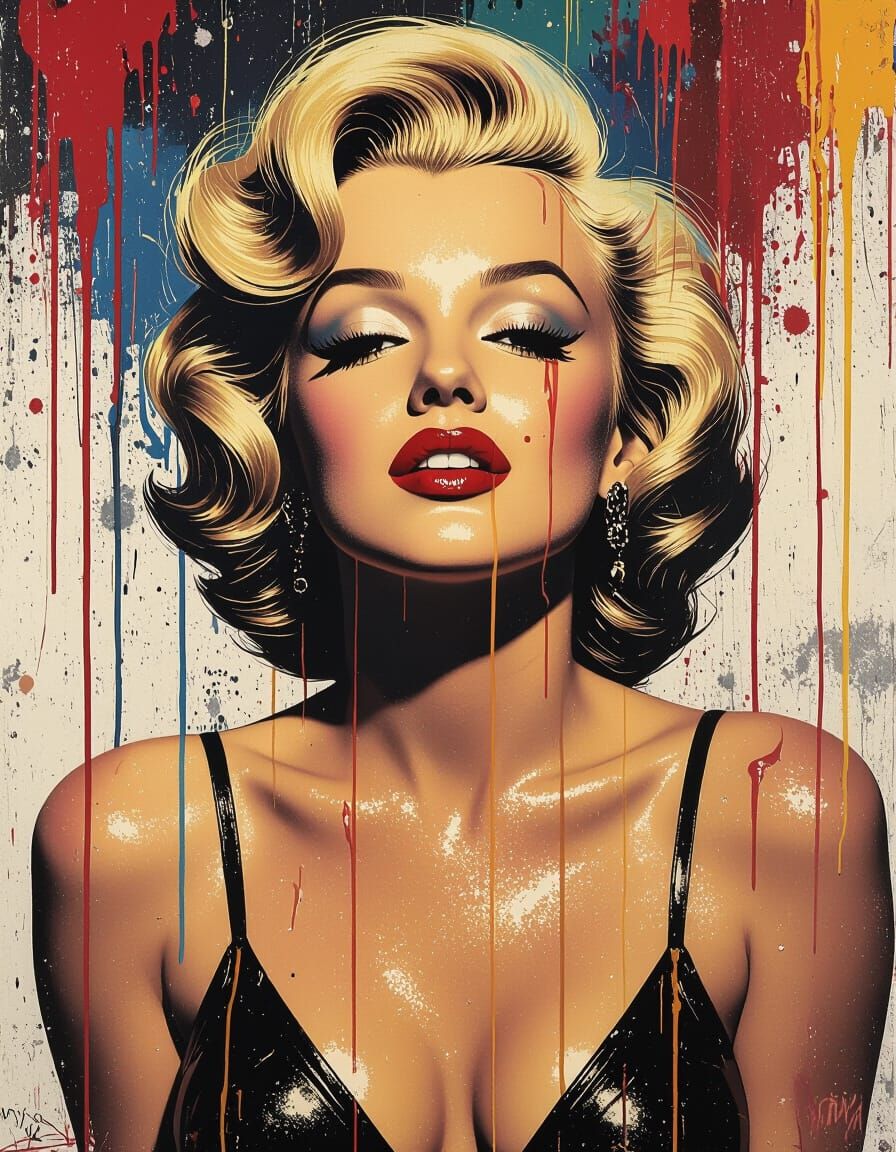 Marilyn Monroe in Cyberpunk Style with Pollock Paint Splatte...
