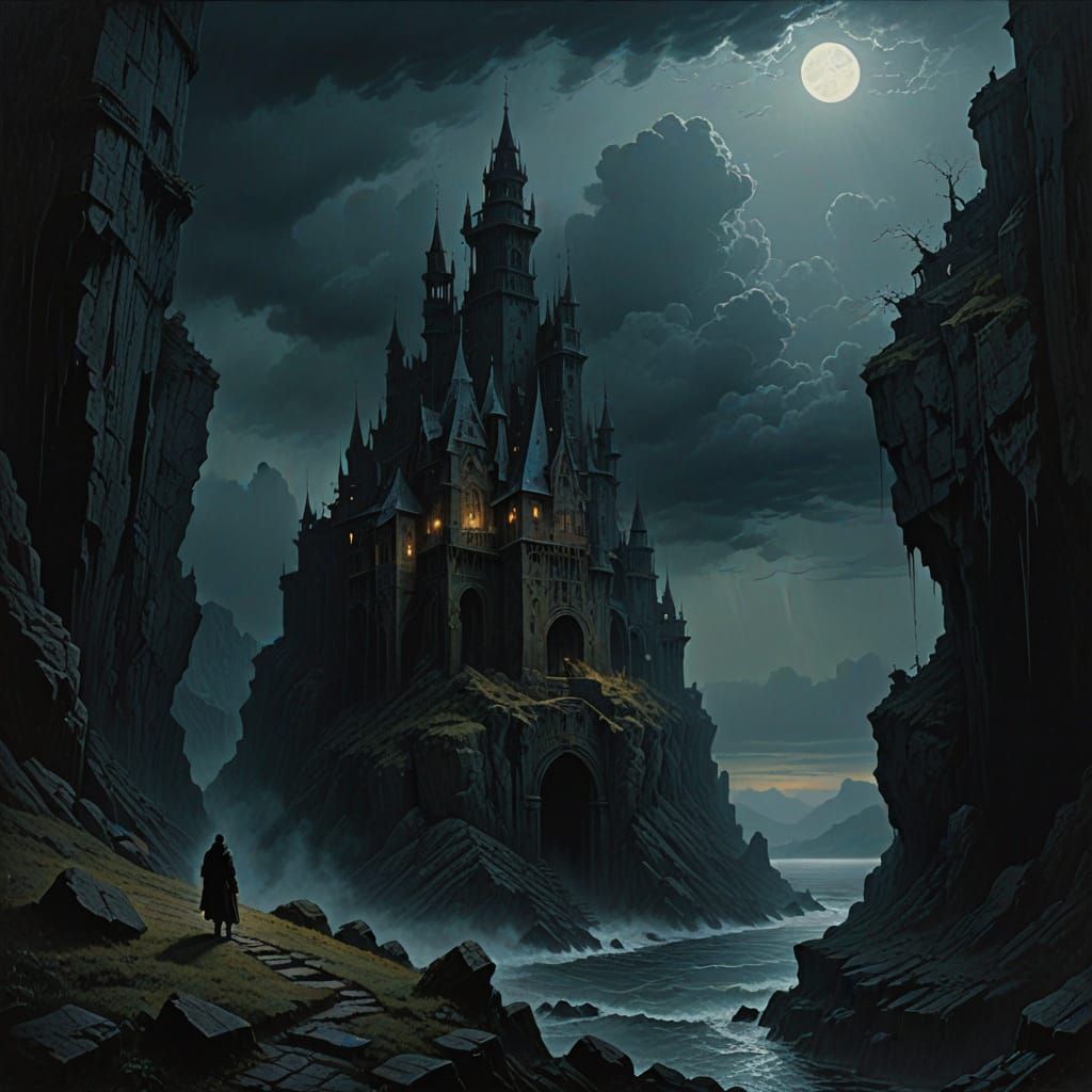 Dark Fantasy Castle with Moody Lighting in Gothic Style
