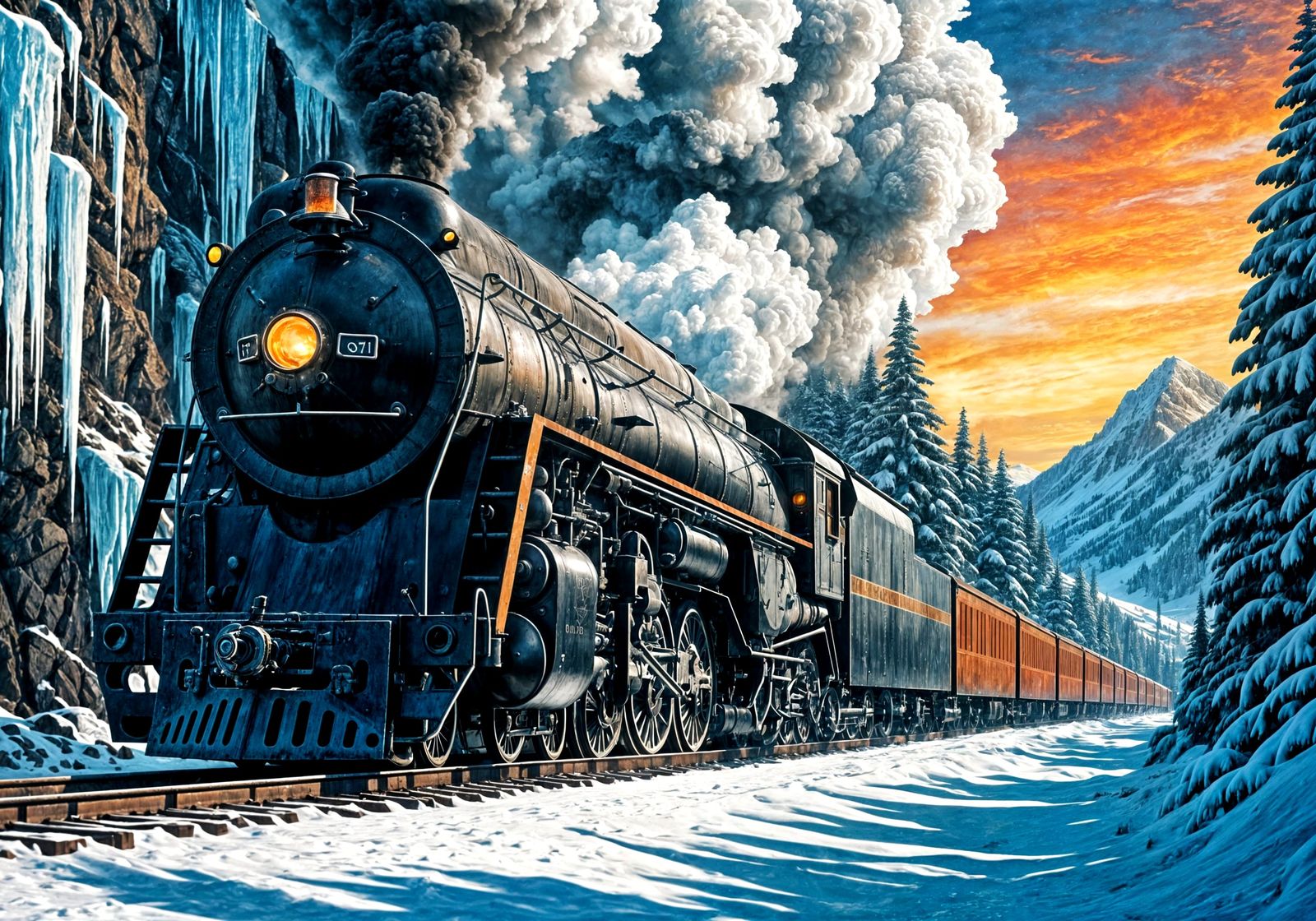 Epic Winter Steam Train Amidst Snowy Mountains