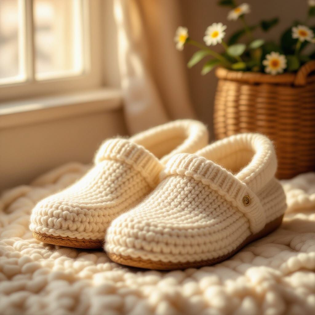 Cozy Knitted Women's Slippers with Crocheted Soles