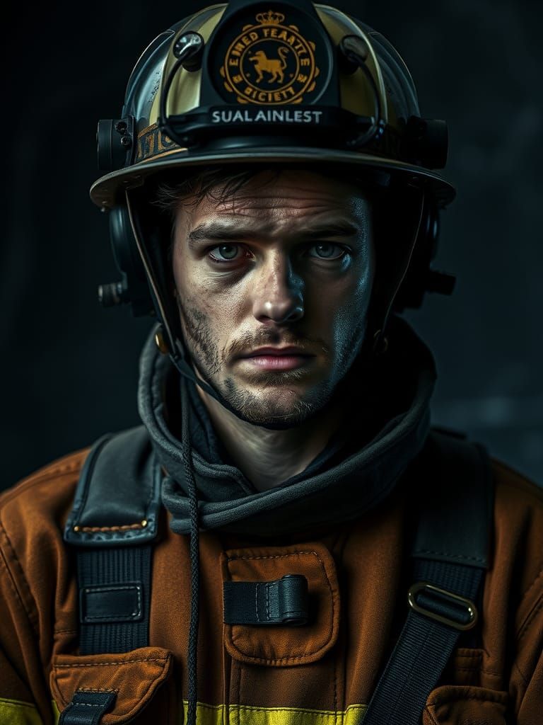Dystopian Firefighter Portrait in Grunge Fashion Style