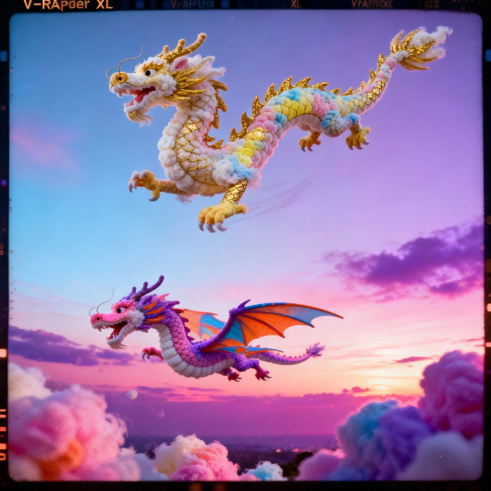 Two Dragons Flying Apart in a Dramatic Sky