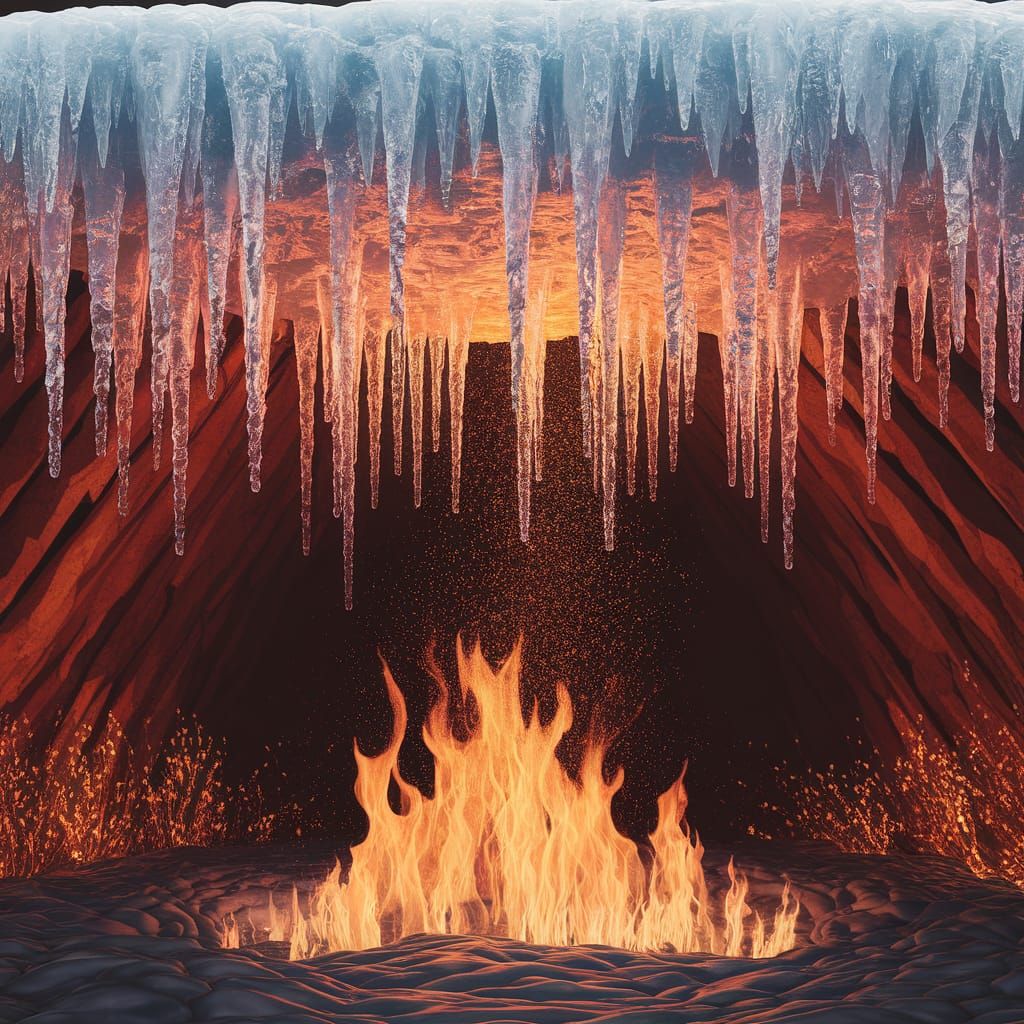 Glacial Ice Over Inferno: A Fantasy Concept Art