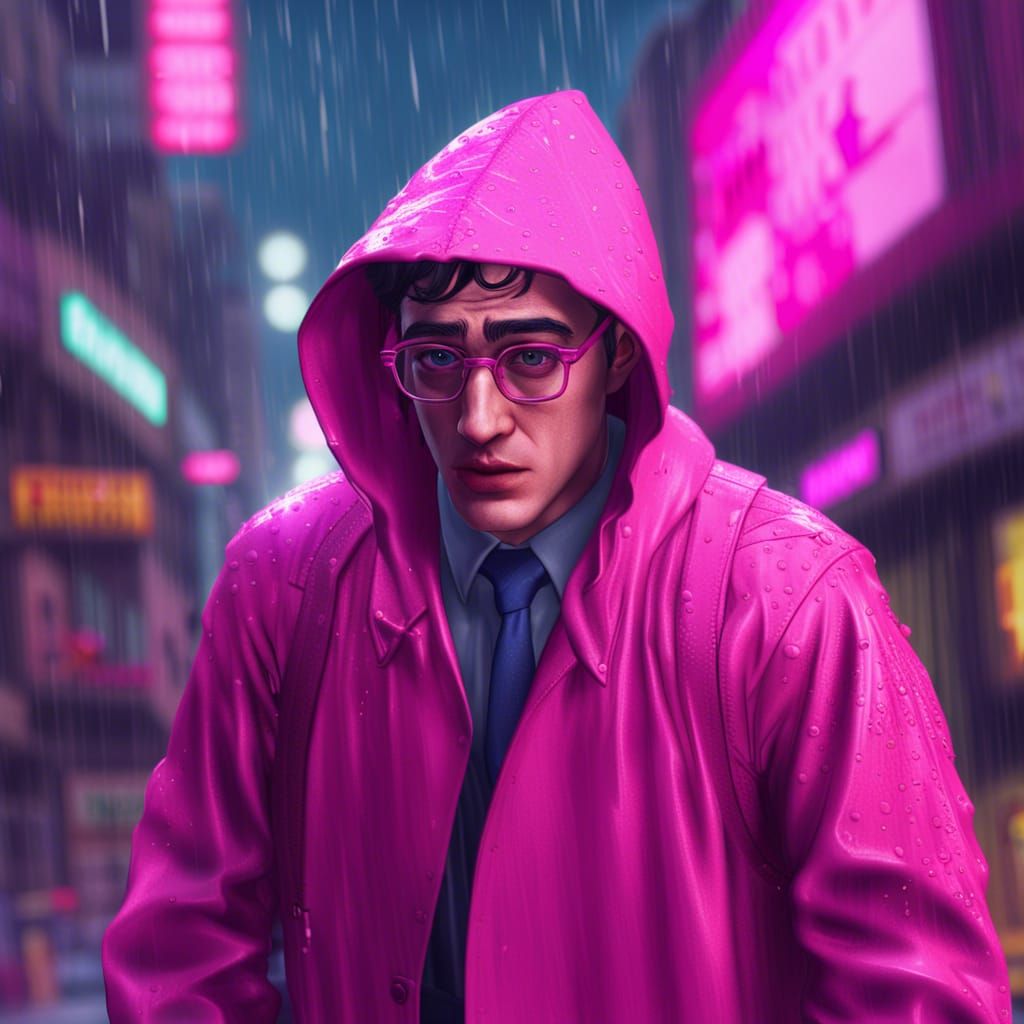 Pink Guy in the Rain: Detailed Matte Painting