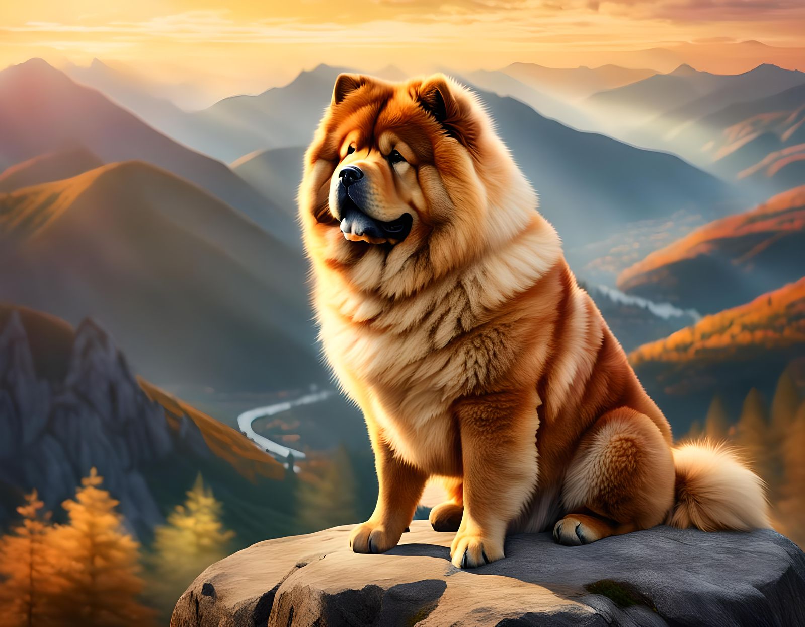 Tricolor Chow Chow Overlooking the Appalachian Mountains