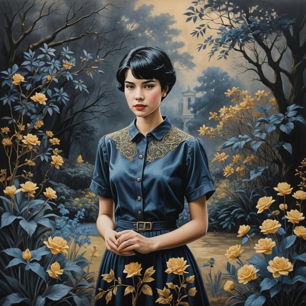 Elegant Noir Woman: Charcoal Painting in Nostalgic Style