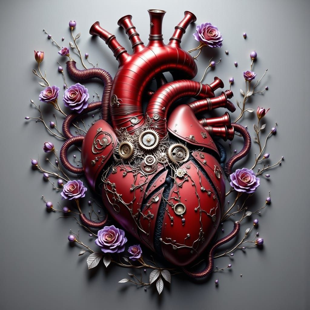 Surreal Wire Heart Sculpture with Roses
