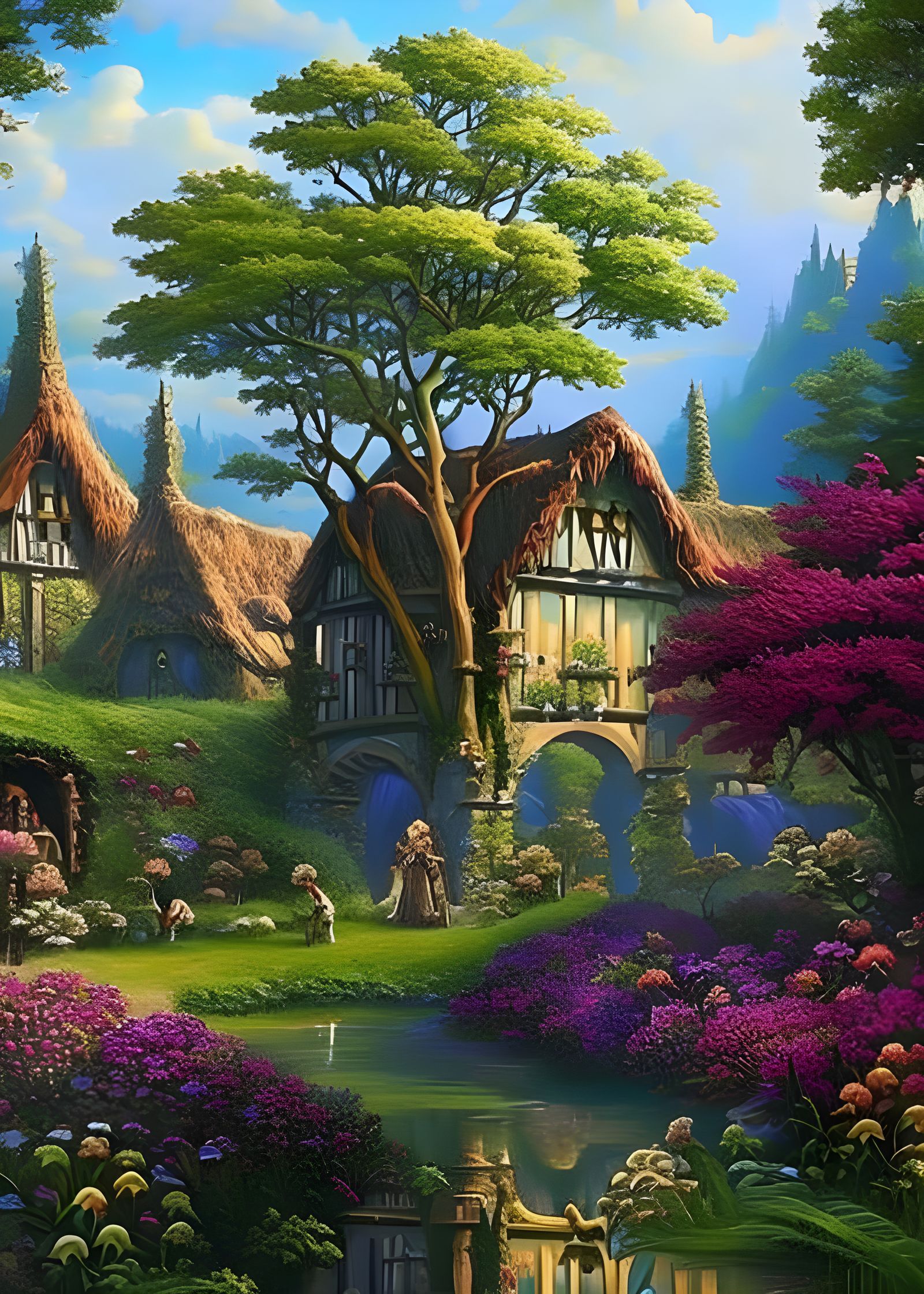 Enchanting Elven Village in Magical Woods