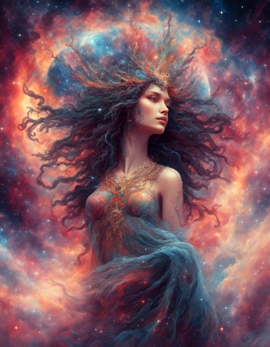 Mystical Goddess in Cosmic Celestial Digital Art