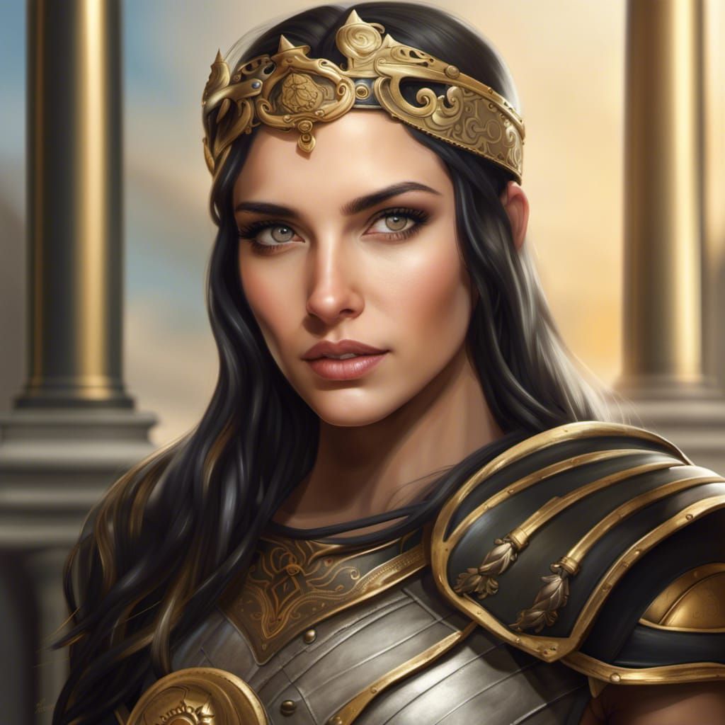 Beautiful Woman in Greek Armor Portrait