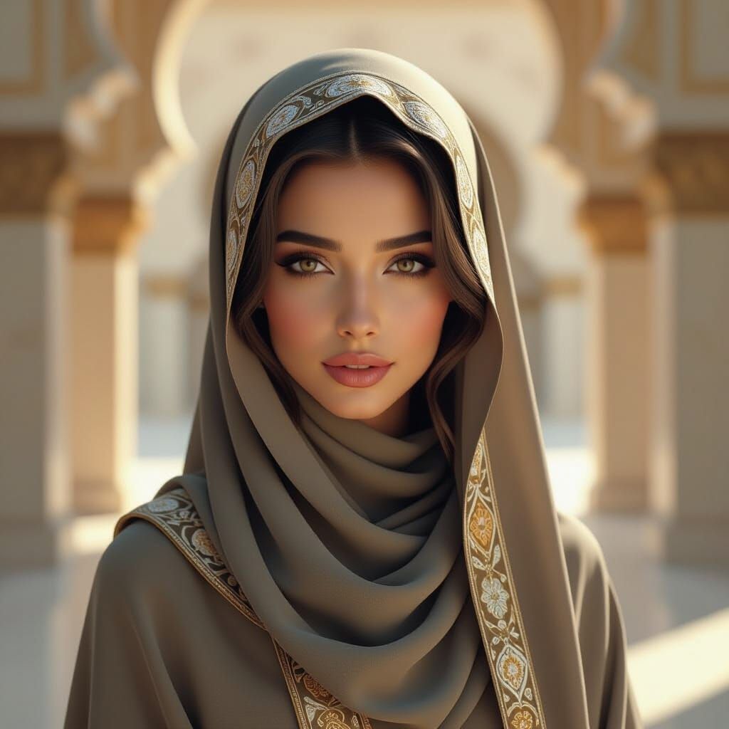 Woman in Abaya: Art Nouveau Portrait with Volumetric Lightin...