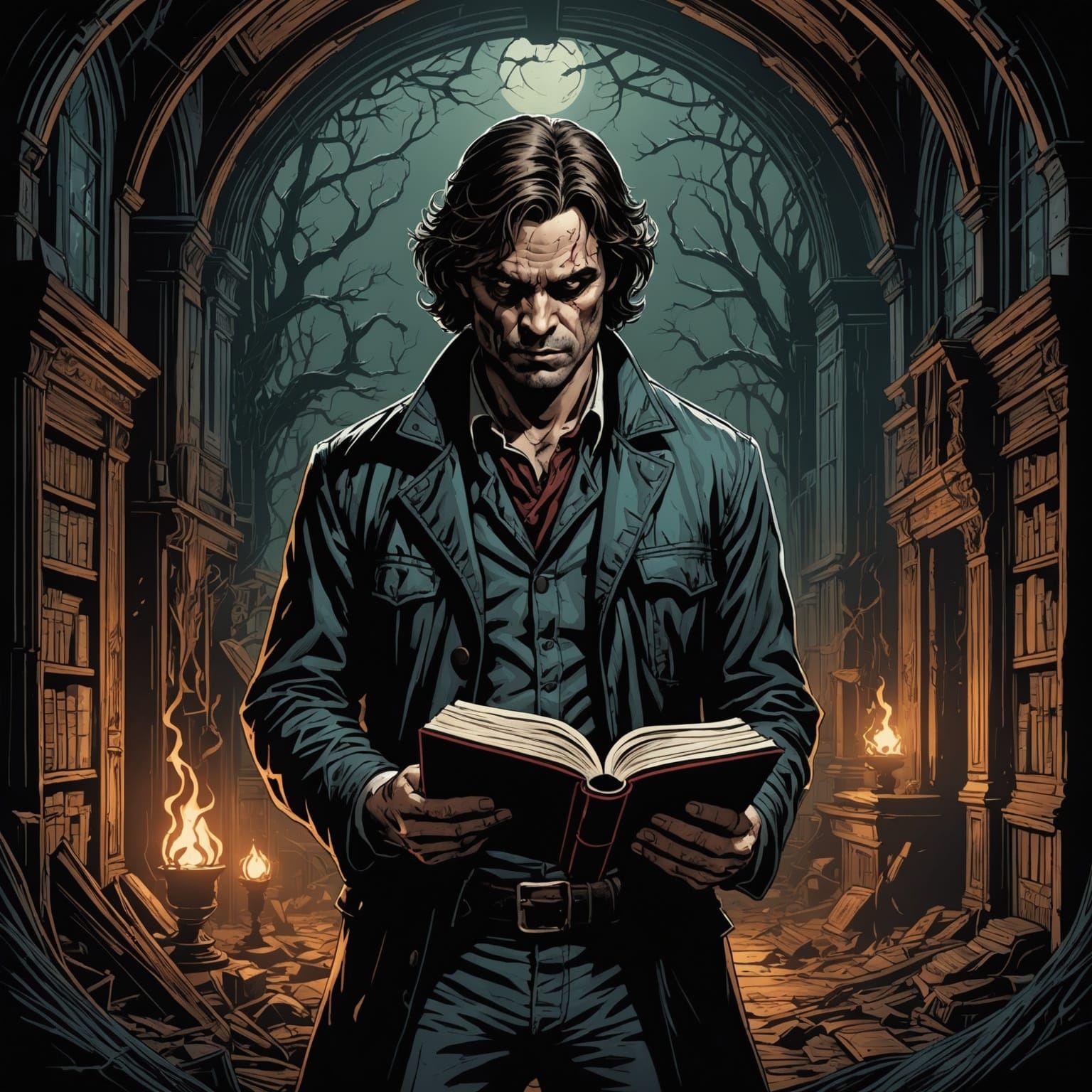 Horror Comic Book Art of a Dark Book