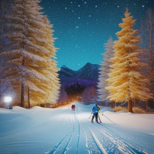 Skiing in Winter Wonderland: Digital Art