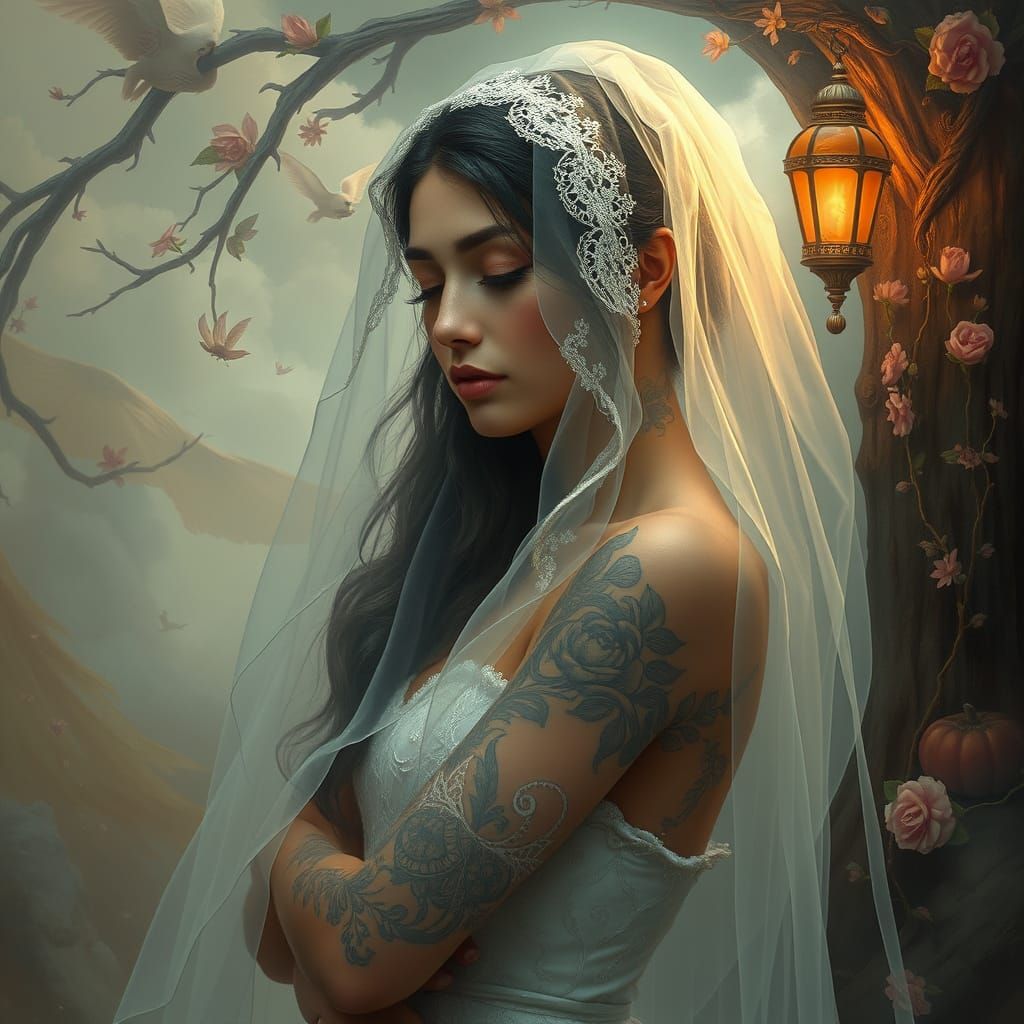 Ethereal Bride in Mystical Fantasy Setting
