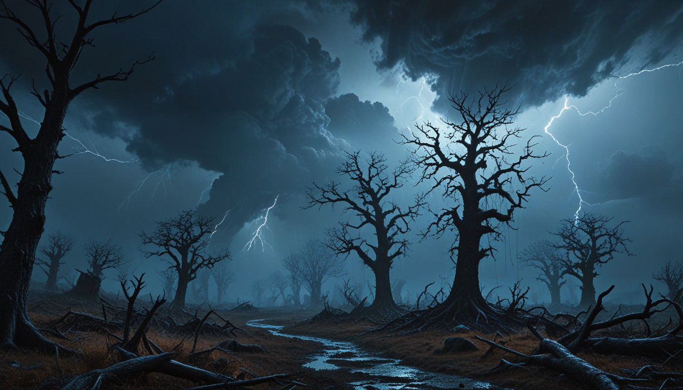 Surreal Winter Storm Illuminated by Jagged Lightning