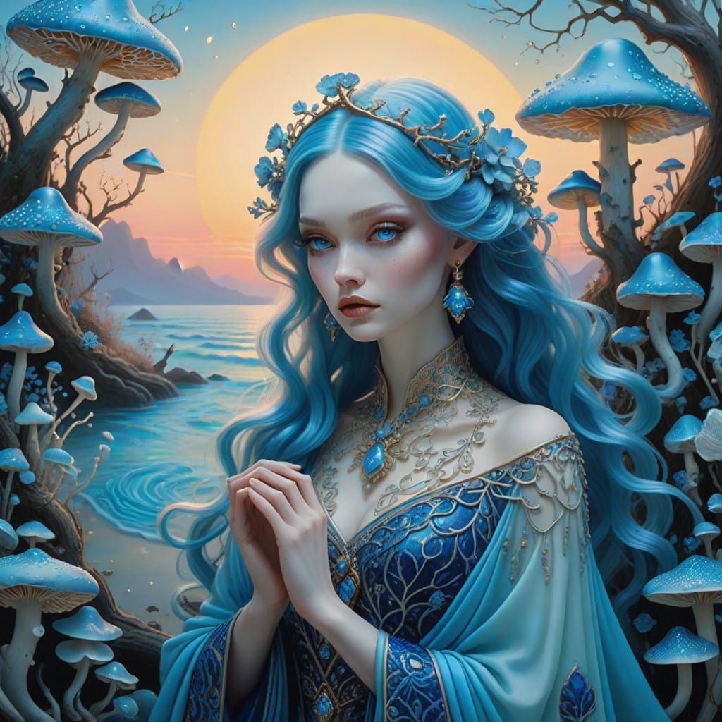 Mystical Siren in Ethereal Blue Dreamscape