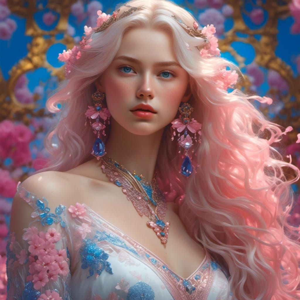 Diamond-Adorned Girl with Blue Eyes: Hyperdetailed Portrait