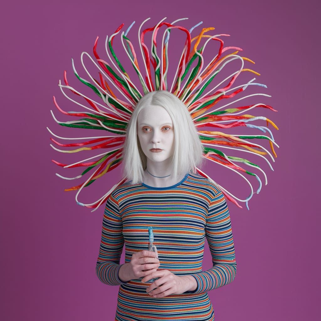 Albino Woman Adorned with Liquorice Contraption