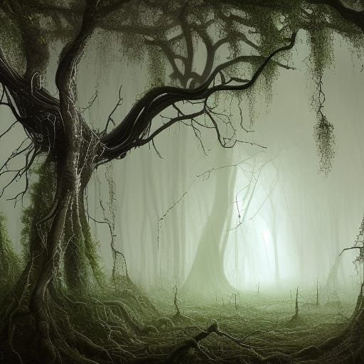 Eldritch Graveyard in Spider Forest: Digital Art