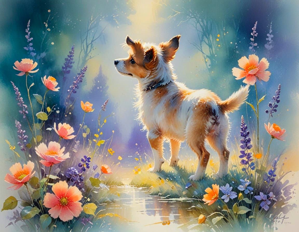 Adorable Puppy in Watercolour Washes