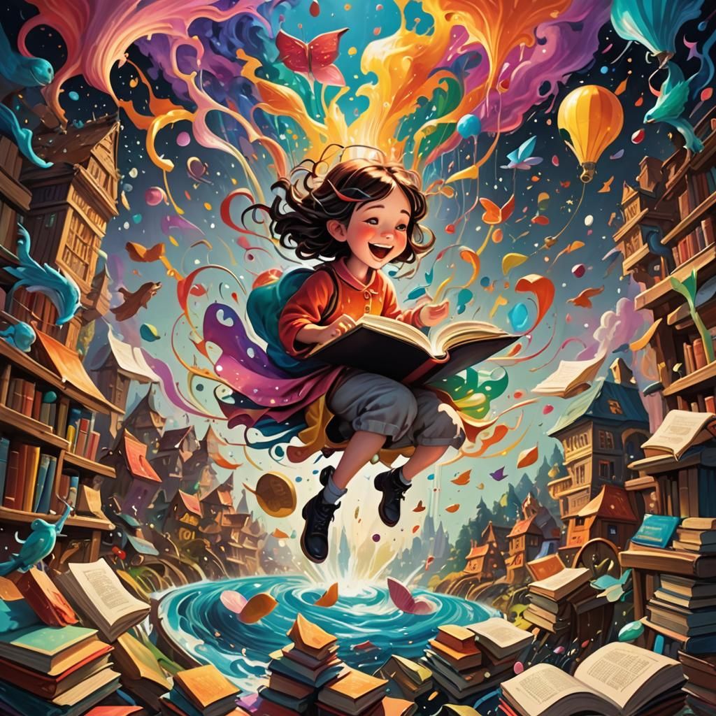 Whimsical Storybook Illustration of Reading Joy