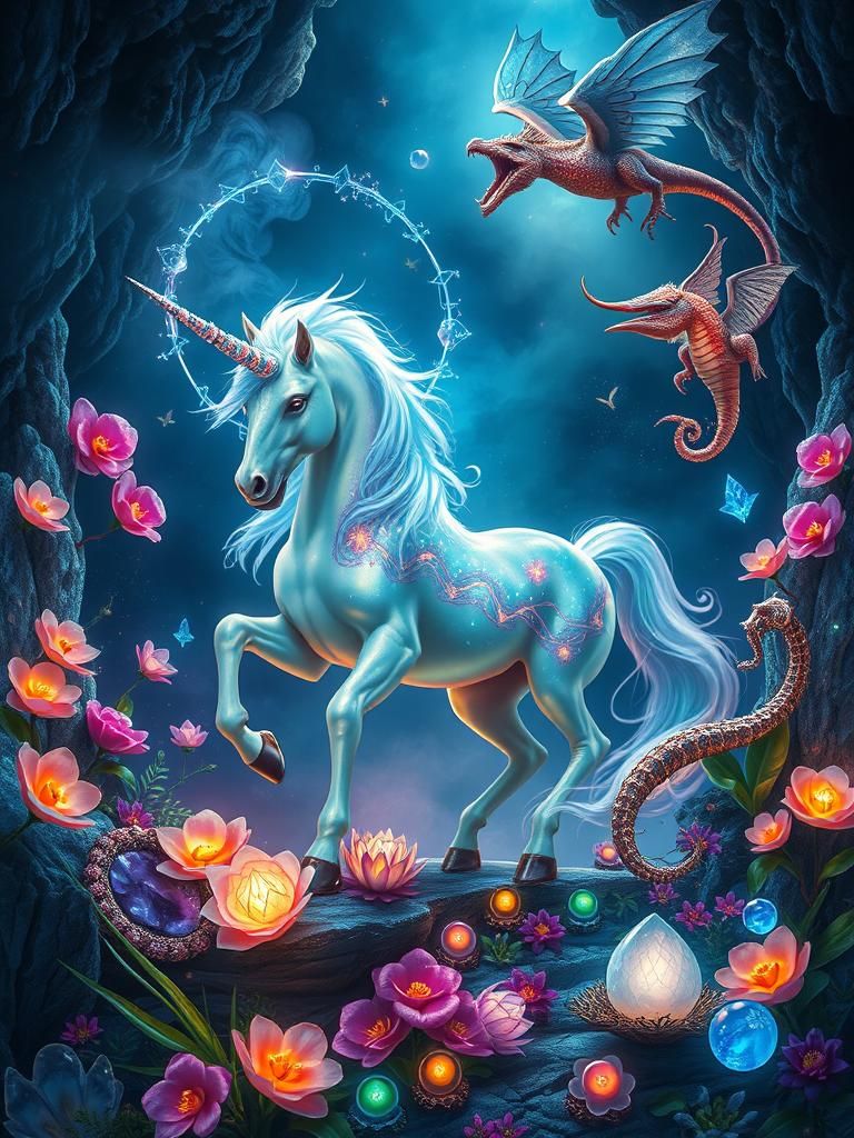 Mystical Liquid Centaur in Crystalline Cavern