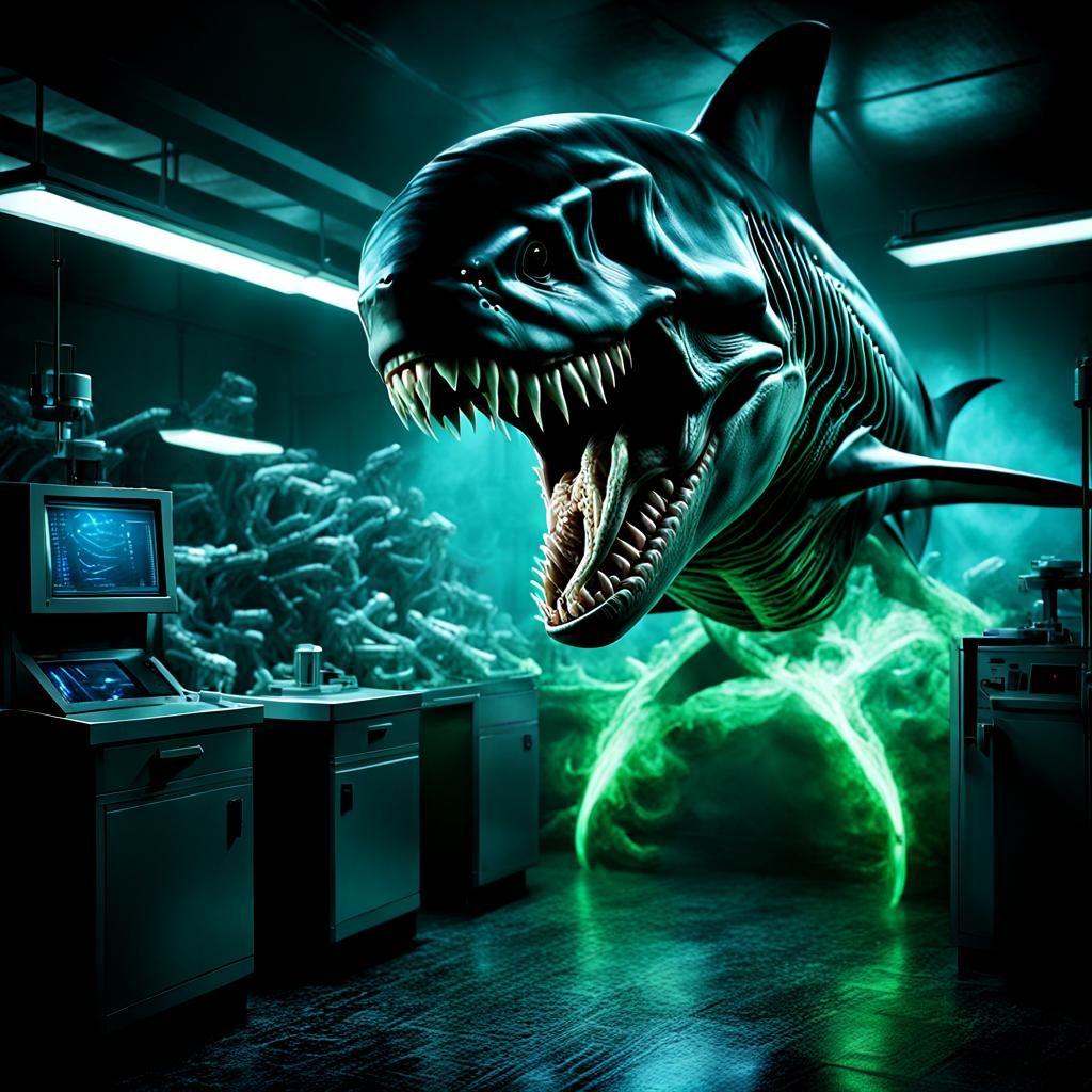 Biomechanical Horror: Human-Shark-Xenomorph Hybrid